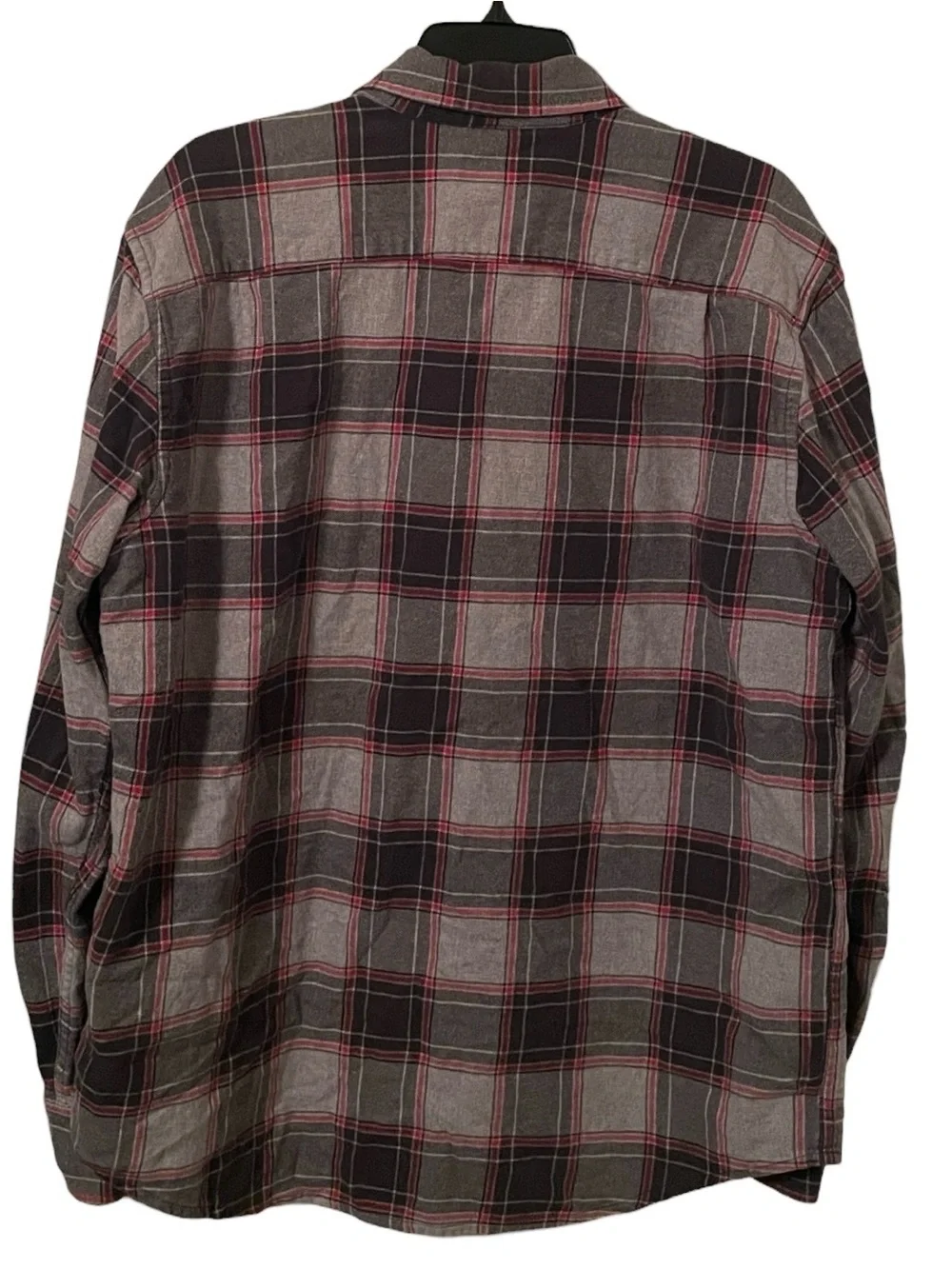 Obey Worldwide Men's Gray Red Double Pocket Plaid Button Up Shirt Top Size XL